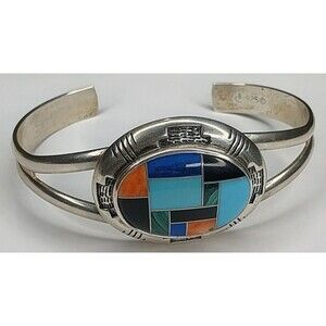 Carolyn Pollack Sterling 925 Turquoise Onyx Malachite Cuff Bracelet